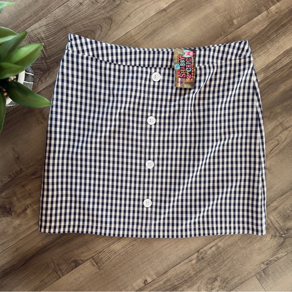 NWT Lili Sidonio boutique blue gingham plaid shirt with button detail size L